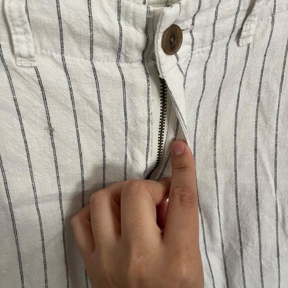 Uniqlo White Striped Linen Blend Pants High Rise Slim Straight Trousers Size M - Picture 5 of 14